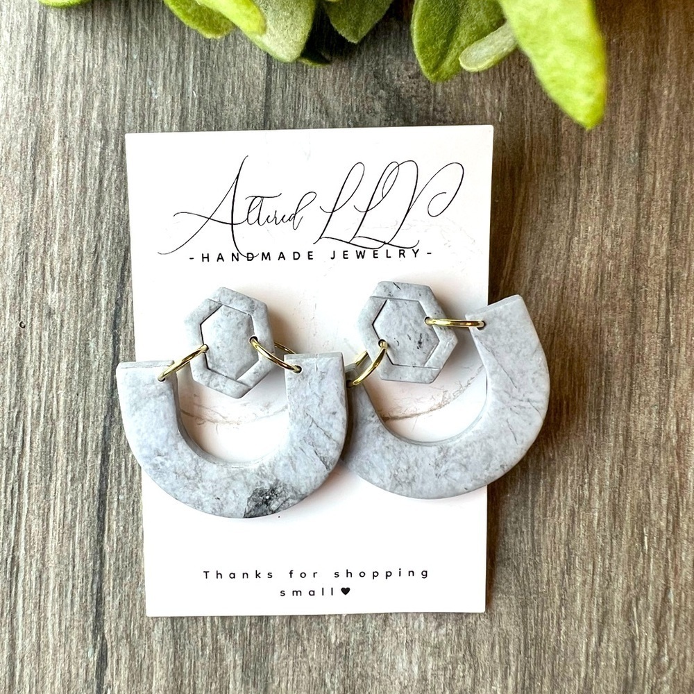 2/$30 Handmade- Gray Marble Statement Earrings